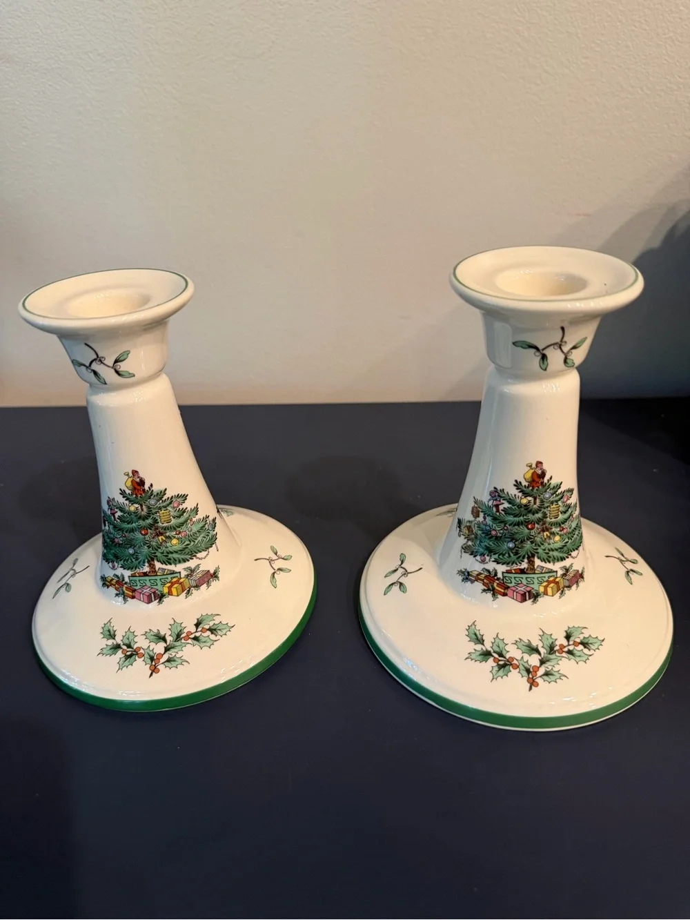 Pair of Spode Christmas Tree Candleholders